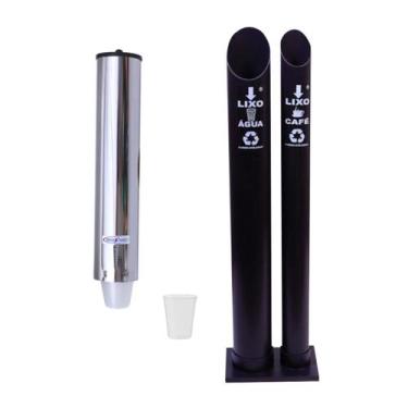 Imagem de Kit Lixeira Dupla Água Café PVC E Porta Copos 200ML Inox - Aldinox, Pr