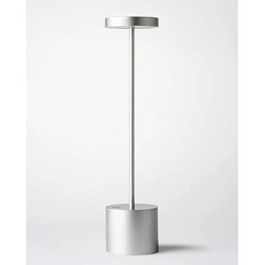 Imagem de Luminária de mesa sem fio, estrutura de metal de alumínio, lâmpada de mesa portátil de LED, luz noturna de 2 níveis de brilho para restaurantes, bares, jardim, pátio, quarto ao ar livre (prata)