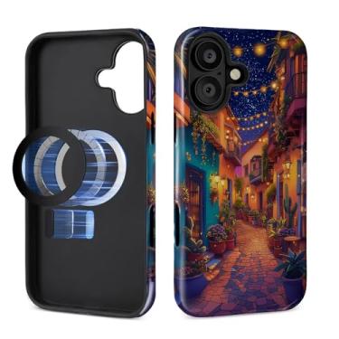 Imagem de MQJCYB Capa magnética para iPhone 16 Plus, compatível com Magsafe Hybrid Heavy Duty 2 em 1 Capa brilhante resistente à prova de choque para iPhone 16 Plus - Dreamy City Cactus