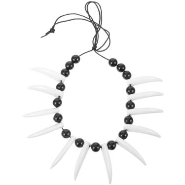 Imagem de USHOBE Colar de selva colar de osso de dente de homem das cavernas fantasia de aborígines com contas coloridas e presas de declaração para cosplay fantasia de festa chique, contas de vidro, contas de vidro pandora