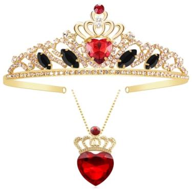 Imagem de Conjunto de joias Evie Descendant 4 Crown & Red Heart Necklace Gold Tiara Rainha de Copas Evie para adolescentes Halloween, Adjustment, Metal, Strass
