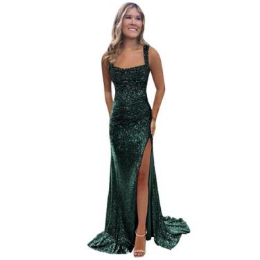 Imagem de Vestido de formatura BOLENSYE Teal Sequin, gola quadrada, tamanho 16, 