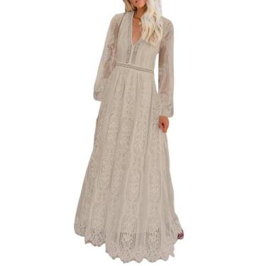 Imagem de Vestido maxi Mermaid's Closet de renda, mangas compridas, decote em V,