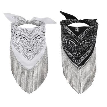 Imagem de Bandana XIHIRCD com franja de strass para mulheres e homens, 2 peças