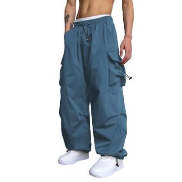 Imagem de Calças cargo ZAFUL Flat Pocket Parachute para homens azuis XL