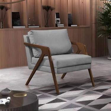 Imagem de Poltrona Mona Monique Luxo Base Madeira Maciça Natural Veludo Cinza  