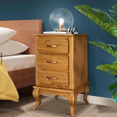 Imagem de Mesinha Para Cabeceira Grande 3 Gavetas Madeira Maciça Mel Jm Móveis