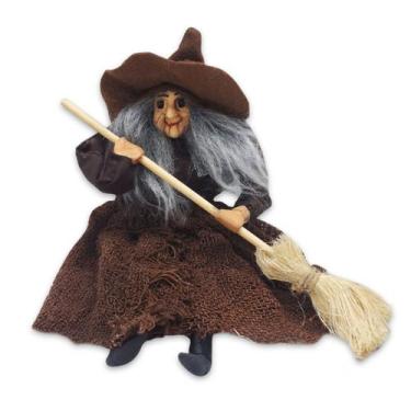 Imagem de Enfeite Bruxa com Vassoura para Pendurar Vestido Marrom 23cm - Flash