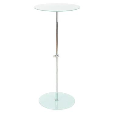 Imagem de Mesa de Apoio ANM0110M Anima Office Tampo Redondo Vidro Branco Regulagem Altura Base Vidro Temperado