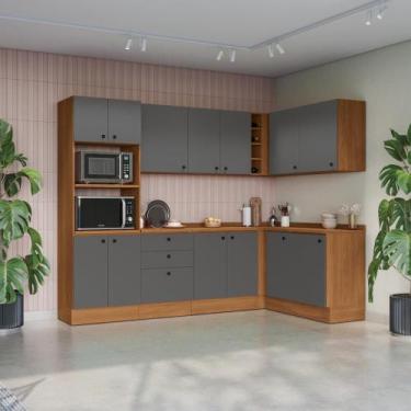 Imagem de Cozinha Modulada Pixel Kappesberg 100% MDP Canela/Cinza Sagrado 427cm
