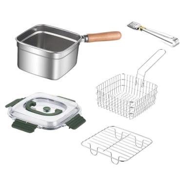Imagem de SiaBiced Pequena frigideira funda para uso doméstico, frigideira leve com cesto para cozinhar, panela quadrada para batatas fritas, batatas fritas, molho para