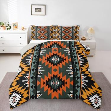 Imagem de jejeloiu Conjunto de edredom infantil boêmio para todas as estações, com 1 fronha, microfibra asteca, roupa de cama solteiro tribal para decoração de quarto, edredom respirável, macio e leve
