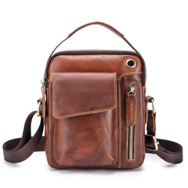 Imagem de Bolsa tiracolo masculina, bolsa mensageiro pequena de couro genuíno para trabalho e viagens de negócios para homens, mochila marrom, nº 20 marrom