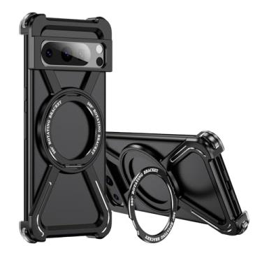 Imagem de Asdsinfor Capa esqueleto para Google 8 Pro estilo titânio proteção contra quedas de grau militar 360° com suporte giratório compatível com amortecedor de carga rápida para Google Pixel 8 Pro. JJ Preto
