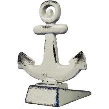 Imagem de Batentes de porta para a parte inferior da porta, batente de porta decorativo de ferro fundido resistente, cunha de metal pesado (forma de âncora náutica, branco antigo)