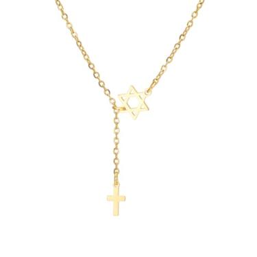 Imagem de Dreamtimes Colar com pingente de cruz de aço inoxidável com estrela de Davi, joias judaicas, colares hebraicos femininos, Medium, Aço inoxidável, Sem Pedra Preciosa