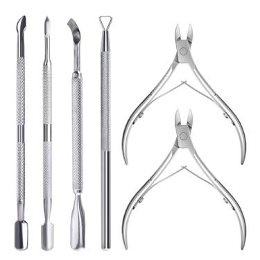 Imagem de KAZIPOP 6 peças, ferramenta de remoção de cutículas, empurrador de cutícula, aço inoxidável, removedor de cutículas, descascador de esmalte, limpador de unhas, removedor de cutículas para unhas e