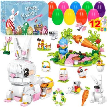 Imagem de Conjunto de blocos de construção Easter Rabbit 12 em 1 com ovos colori