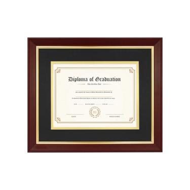 Imagem de FramePro Moldura para diploma de 17 x 23 cm com tapete preto sobre ouro, moldura de certificado de 25 x 30 cm, madeira real com acabamento dourado, preto com vidro temperado