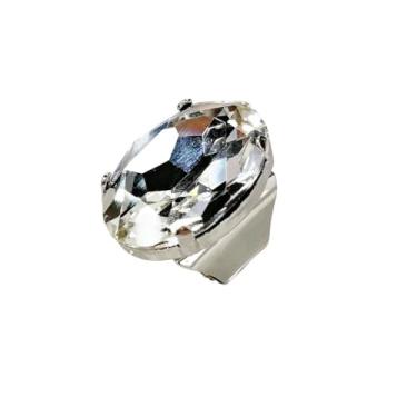 Imagem de Anel grande oval de strass aberto para coquetel feminino exagerado grande pedra geométrica de cristal grosso grosso anel ajustável anel de casamento noivas festa de formatura moda joias presente