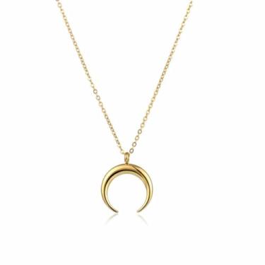 Imagem de Colar de lua de resina vintage com pingente de chifre grande crescente para mulheres, joias de praia boho, presentes, Small, Liga de aço, Sem Pedra Preciosa