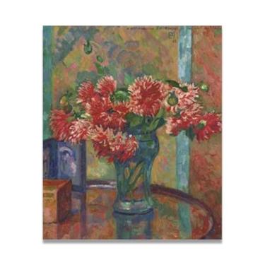 Imagem de DahliasThéo van Rysselberghe: Impressão em tela neoimpressionista belga chave 20 x 24 cm sem moldura