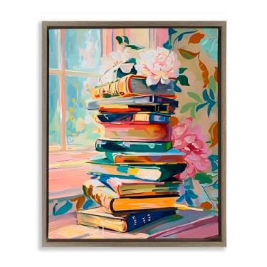 Imagem de Stupell Industries Vivid Bookstack by Window Brown Framed Floater Canvas Wall Art, design by Arlington Prints, 21 x 17