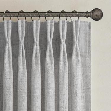 Imagem de Cortinas plissadas cinza claro 96 polegadas de comprimento para porta deslizante de pátio, cortinas de filtro de luz transparente de linho boho para sala cortina de janela moderna 102 x 236 cm de