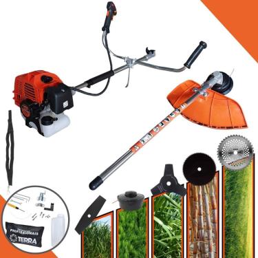 Imagem de Aparador de Grama À Gasolina Terra GRHB430 Bipartida 2T 43cc 1,7HP de Potência 12000rpm Roçadeira Completa Com Carretel Nylon e Kit 4 Lâminas de Corte
