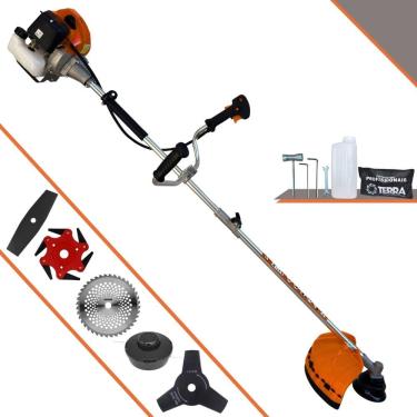Imagem de Aparador de Grama À Gasolina Terra GRHB430 Bipartido 2T 43cc 1,7HP de Potência 12000rpm Roçadeira Completa Com Carretel Nylon e Kit 4 Lâminas de Corte