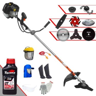 Imagem de Roçadeira Robusta Terra GRH430 À Gasolina 43cc 1,7HP de Potência Alta Rotação Com Carretel de Nylon + Kit 7 Opções de Cortes + EPI + ÓLEO TOYAMA 2T