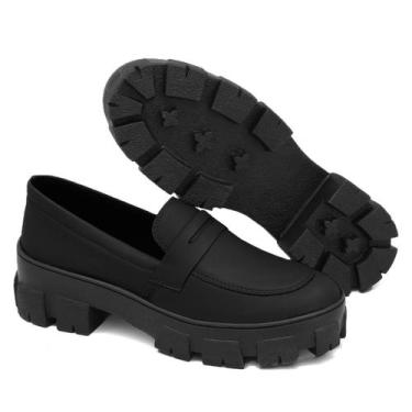 Imagem de Sapato Feminino Oxford Mocassim Casual Tratorado Confortável - Preto -