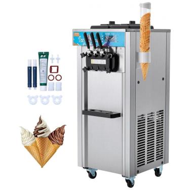 Imagem de Máquina de Sorvete Comercial VEVOR, Produção de 21L por Hora, 1800W 3 Sabores Soft Serve, 2 Cilindros em Aço Inoxidável de 5.5L