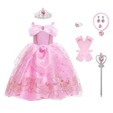 Imagem de Fantasia: vestido rosa de princesa para meninas, festa de aniversário 