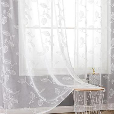 Imagem de Cortinas transparentes BGment White Bordado Leaf 213x213cm 2 painéis