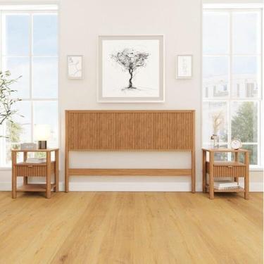 Imagem de Conjunto Cabeceira Queen com 2 Mesas de Cabeceira Oiti CabeCasa Madeir