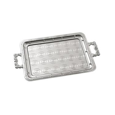 Imagem de Bandeja Grande Retangular Com Alças Servir Café Chá Aço Inox - Pantheo