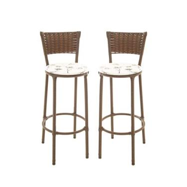 Imagem de KIT 2 Banquetas Alta Encapada Junco ARGILA Area de Lazer Cozinha Balcã