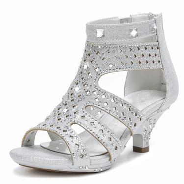 Imagem de Dufannie Sandálias de salto alto para meninas com flores e festa com glitter, Quadrado - Prata, 1 Big Kid