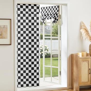 Imagem de Ohocut Cortina de porta francesa quadriculada preta e branca, cobertura decorativa de janela quadriculada para cozinha, pátio, persiana de porta traseira, 1 painel 66 x 169 cm