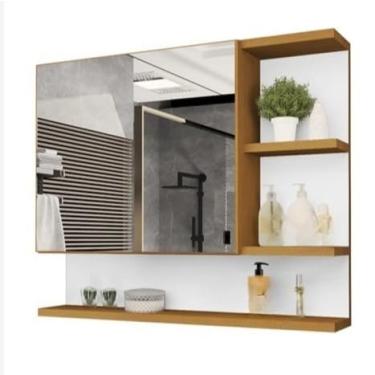 Imagem de Armário Espelheira com Porta para Banheiro, Organizador com Espelho(Nature/Branco)