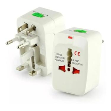 Imagem de Adaptador Universal de Tomada portátil para Viagem Internacional com Proteção – Plug EUA, Europa, Reino Unido, Ásia, Austrália, Japão – Bivolt 100-240V com Trava de Segurança e Indicador LED