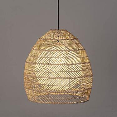 Imagem de BUUQSGKV Luz pendente de vime de vime para casa de fazenda, candelabro de restaurante country, lâmpada de teto de arte de bambu E27, iluminação pendente de uma única cabeça para cozinha, ilha