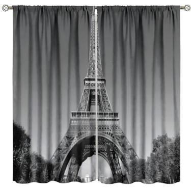 Imagem de Cortinas da Torre Eiffel de Paris, imagem de ponto de referência de Paris de cenário urbano famoso cortinas de janela para quarto sala de estar escritório 107 cm L x 114 cm C