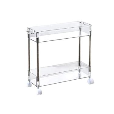 Imagem de Prateleiras de armazenamento rack de cozinha rack de armazenamento de plástico ultra-estreito fenda estreita multifuncional carrinho transparente do chão ao teto prateleiras de polia móvel (cor: 1) (A