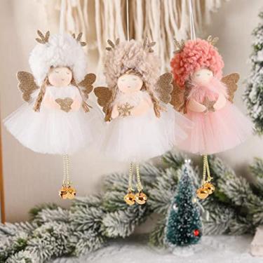 Imagem de FZBNSRKO 3 peças, pingente de boneca de anjo para pendurar na árvore, enfeite de anjos de Natal, pingente de boneca de anjo de pelúcia para festa de Natal, Ano Novo, festa, casamento, decoração do dia