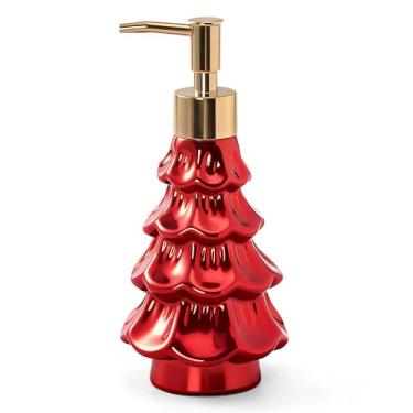 Imagem de NOVAYEAH Dispensador de sabão de Natal, dispensador de saboneteira de cerâmica vermelha para árvore de Natal, dispensador de sabonete, à prova de vazamento, recarregável para bancada de banheiro e