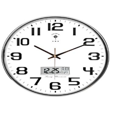 Imagem de Relógio Parede Redondo 38Cm Borda Prata Analógico E Digital