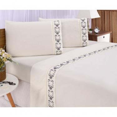 Imagem de Jogo Lençol Veneza Quarto Casal Padrão Bordado 4 Peças 2fronha Cor:palha Com Grafite