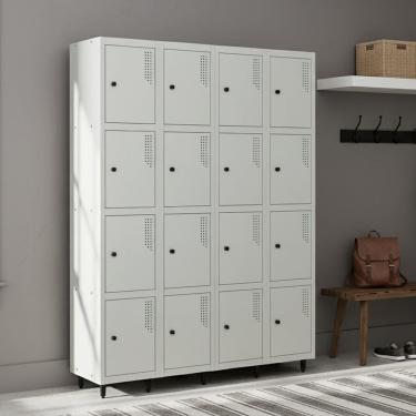 Imagem de Armário Roupeiro Locker Guarda-volume de Aço 16 Portas Pequenas com Fecho para Cadeado Vestiário Cinza